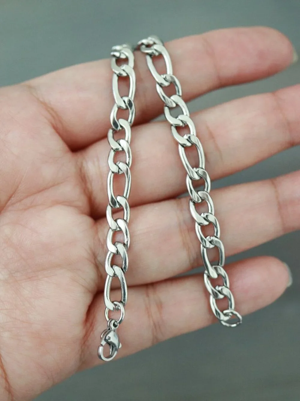 6mm Figaro Chain Bracelet Silver Stainless Steel